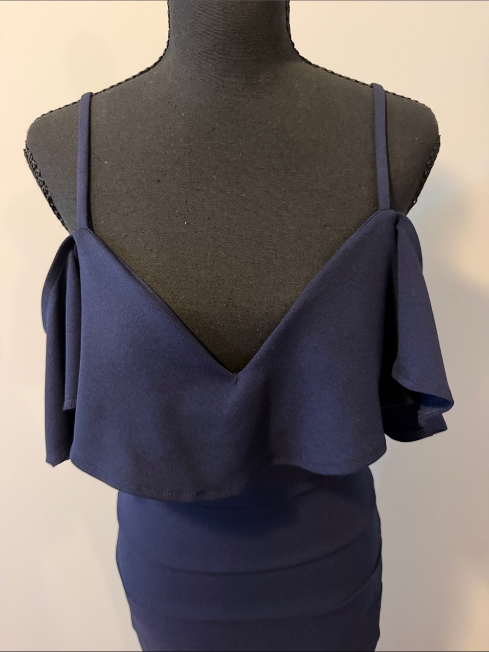 Emerald Sundae Navy Ruffled V-Neck Maxi Gown - Picture 3 of 6